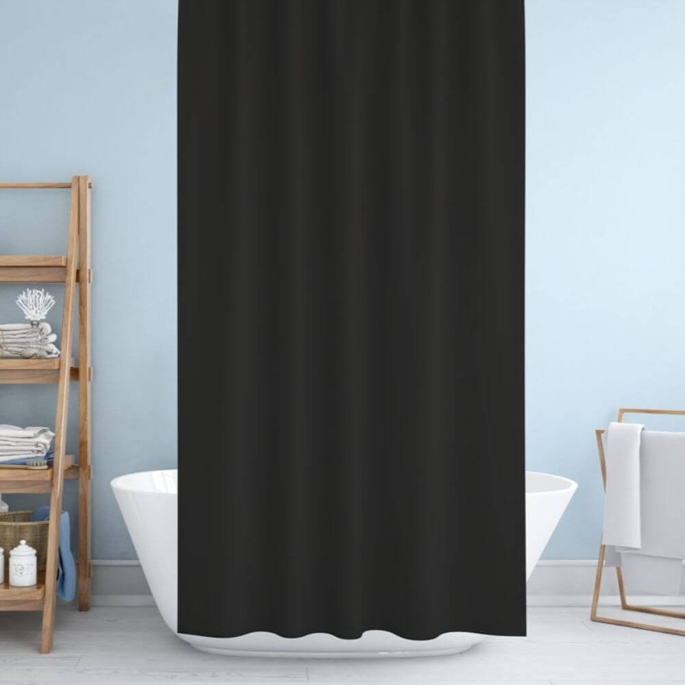 Zavesa za tuš kabine BLACK 180x200 cm | Vodoodporna tekstilna kopalniška zavesa za prho + 12 plastičnih obročev - slika 2