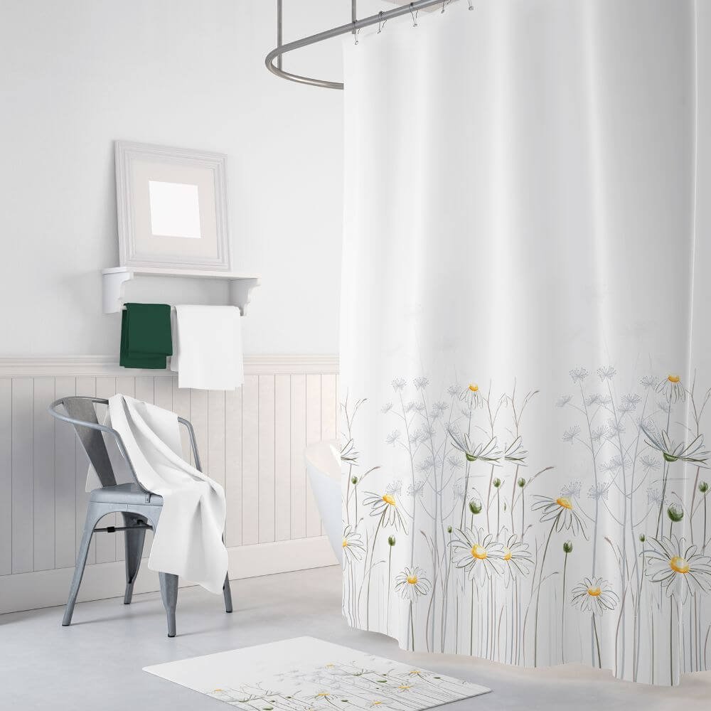 Zavesa za tuš kabine DAISY 180x200 cm | Vodoodporna tekstilna kopalniška zavesa za prho + 12 plastičnih obročev - slika 4