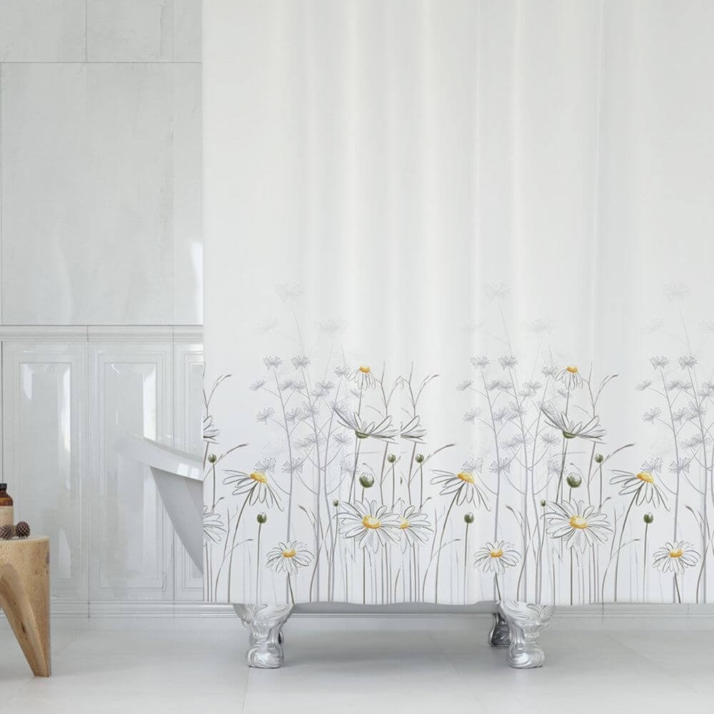 Zavesa za tuš kabine DAISY 180x200 cm | Vodoodporna tekstilna kopalniška zavesa za prho + 12 plastičnih obročev - slika 5