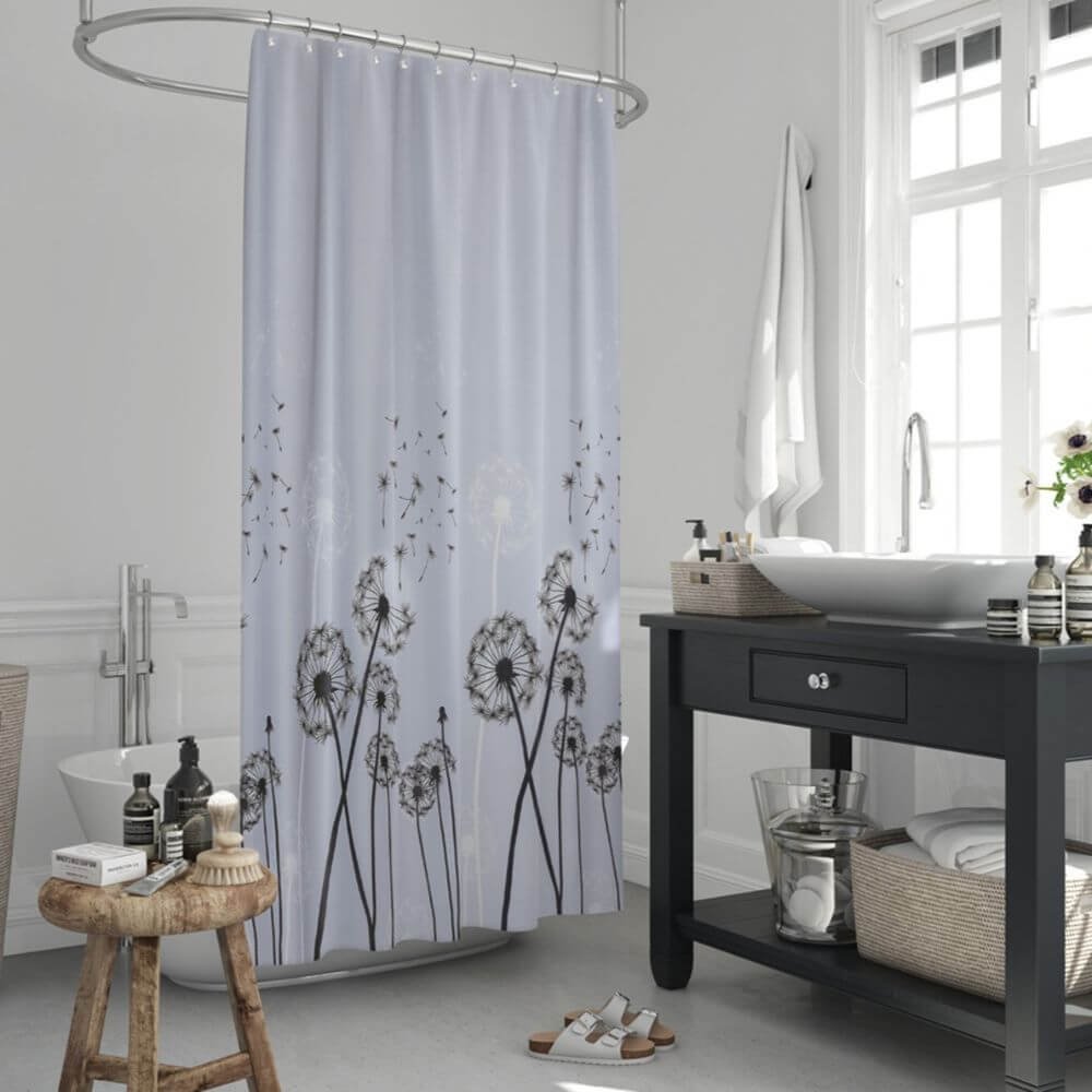 Zavesa za tuš kabine DANDELLION 180x200 cm | Vodoodporna tekstilna kopalniška zavesa za prho + 12 plastičnih obročev - slika 2