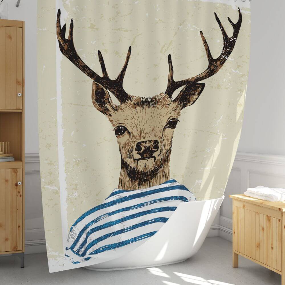 Zavesa za tuš kabine DEAR 180x200 cm | Vodoodporna tekstilna kopalniška zavesa za prho + 12 plastičnih obročev - slika 5