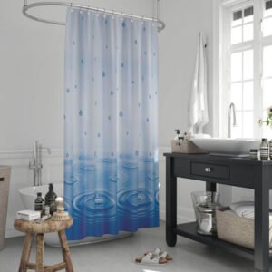 Zavesa za tuš kabine DROP 180x200 cm | Vodoodporna tekstilna kopalniška zavesa za prho + 12 plastičnih obročev