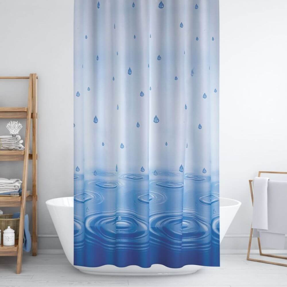 Zavesa za tuš kabine DROP 180x200 cm | Vodoodporna tekstilna kopalniška zavesa za prho + 12 plastičnih obročev - slika 3