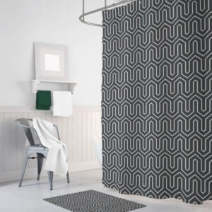 Zavesa za tuš kabine ETHNIC 180x200 cm | Vodoodporna tekstilna kopalniška zavesa za prho + 12 plastičnih obročev