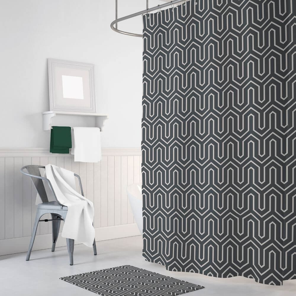 Zavesa za tuš kabine ETHNIC 180x200 cm | Vodoodporna tekstilna kopalniška zavesa za prho + 12 plastičnih obročev