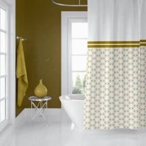 Zavesa za tuš kabine GOLDEN 180x200 cm | Vodoodporna tekstilna kopalniška zavesa za prho + 12 plastičnih obročev