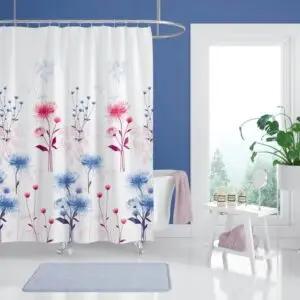 Zavesa za tuš kabine JASIONE 180x200 cm | Vodoodporna tekstilna kopalniška zavesa za prho + 12 plastičnih obročev