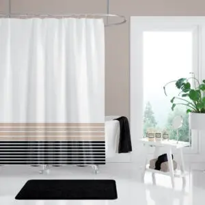 Zavesa za tuš kabine LINE 180x200 cm | Vodoodporna tekstilna kopalniška zavesa za prho + 12 plastičnih obročev