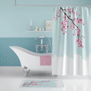 Zavesa za tuš kabine SAKURA 180x200 cm | Vodoodporna tekstilna kopalniška zavesa za prho + 12 plastičnih obročev