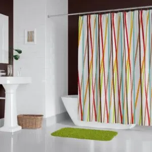 Zavesa za tuš kabine STRIPE 180x200 cm | Vodoodporna tekstilna kopalniška zavesa za prho + 12 plastičnih obročev