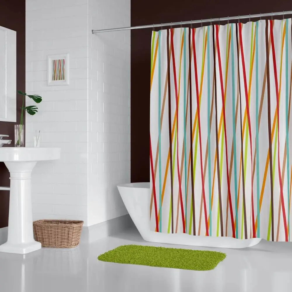 Zavesa za tuš kabine STRIPE 180x200 cm | Vodoodporna tekstilna kopalniška zavesa za prho + 12 plastičnih obročev