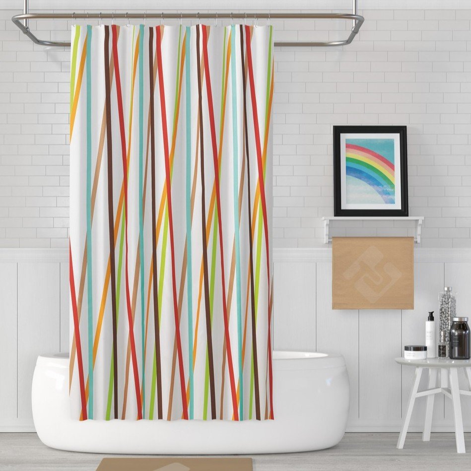Zavesa za tuš kabine STRIPE 180x200 cm | Vodoodporna tekstilna kopalniška zavesa za prho + 12 plastičnih obročev - slika 3