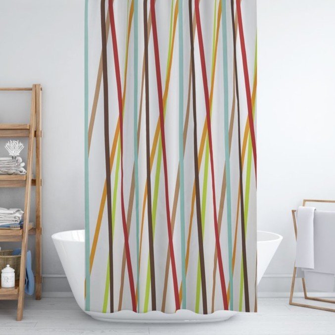 Zavesa za tuš kabine STRIPE 180x200 cm | Vodoodporna tekstilna kopalniška zavesa za prho + 12 plastičnih obročev - slika 4